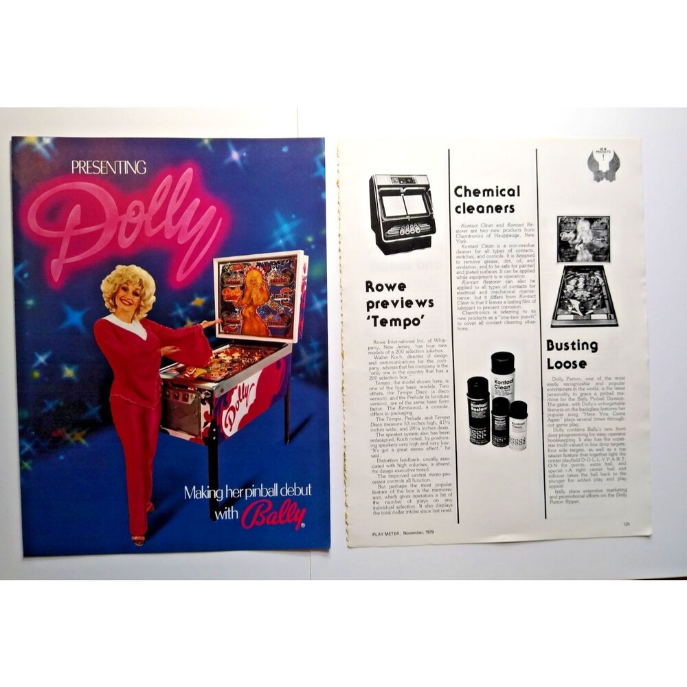 1978 Bally Dolly Parton Pinball Machine Sales Flyer Brochure Vintage Plus Extra